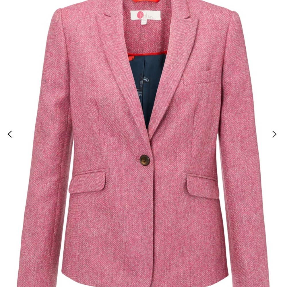 Boden British 100 wool Tweed Moon Herringbone Pink Blazer Jacket US 4
